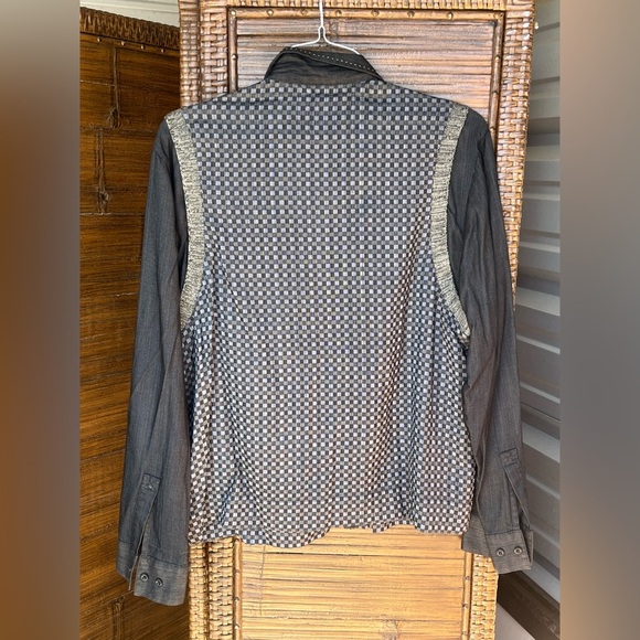 NAT NAST Charcoal SHIRT JAC +Checkerboard Vest w/Pockets 100% Silk M - Picture 5 of 7